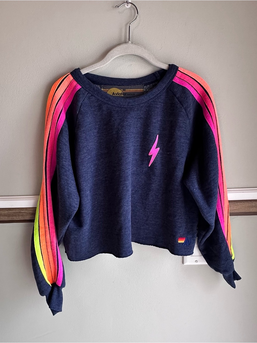 2ps Set Aviator Nation 5 Stripe Bolt Cropped Sweatshirt & Sweatpants READ - Picture 3 of 13